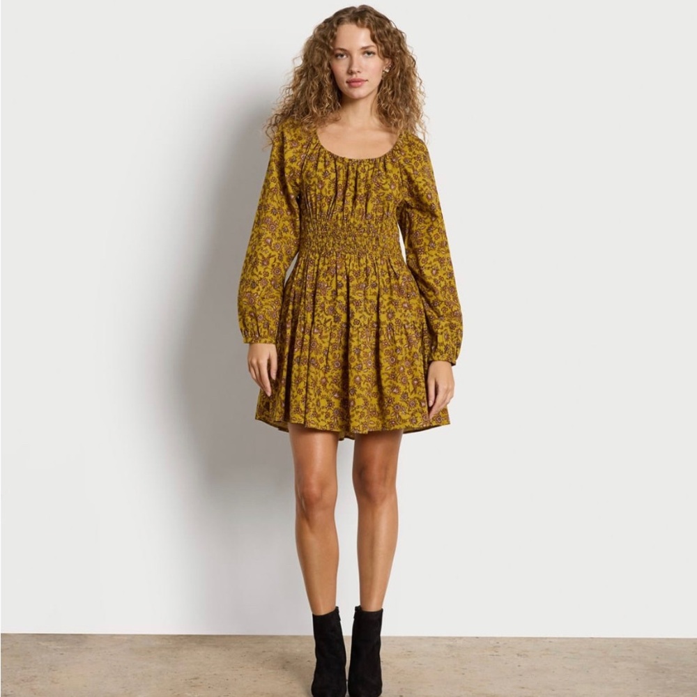 New without tags Sam Edelman mustard brown floral print mini dress size M